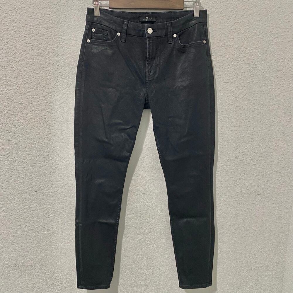 7 For All Mankind Black Skinny Jeans Womens Size 30 Coated Denim